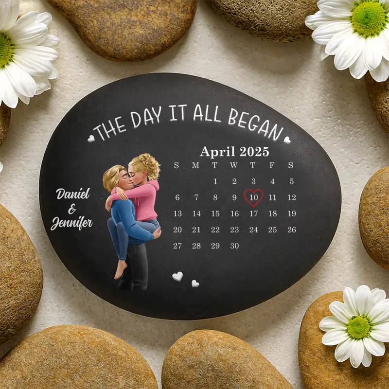 Gift For Couples,Old Couples,Gift For Husband,Gift For Wife,Married ,Love - Calendar The Day It All Began - Personalized Printed Rock