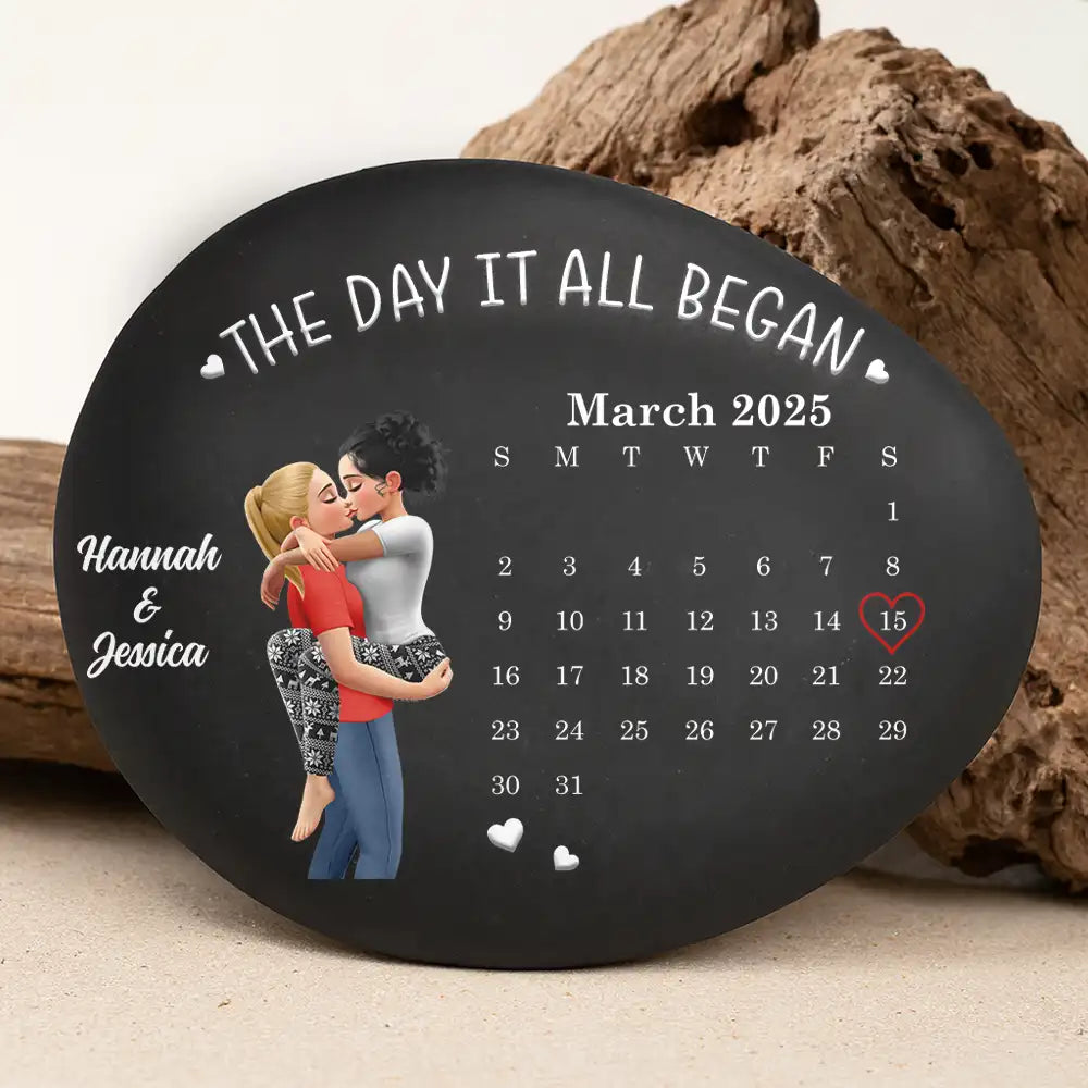 Gift For Couples,Old Couples,Gift For Husband,Gift For Wife,Married ,Love - Calendar The Day It All Began - Personalized Printed Rock