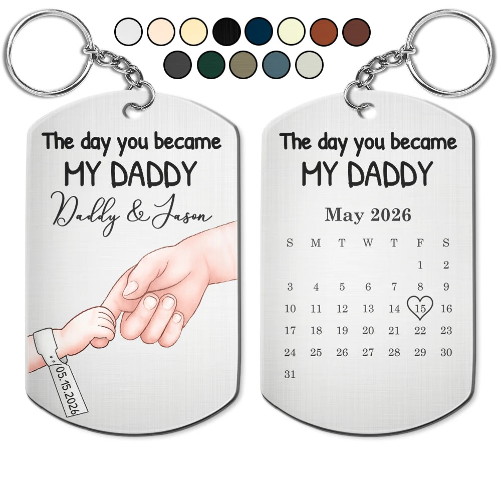 Calendar The Day You Became My Mom Dad - Personalized Aluminum Keychain