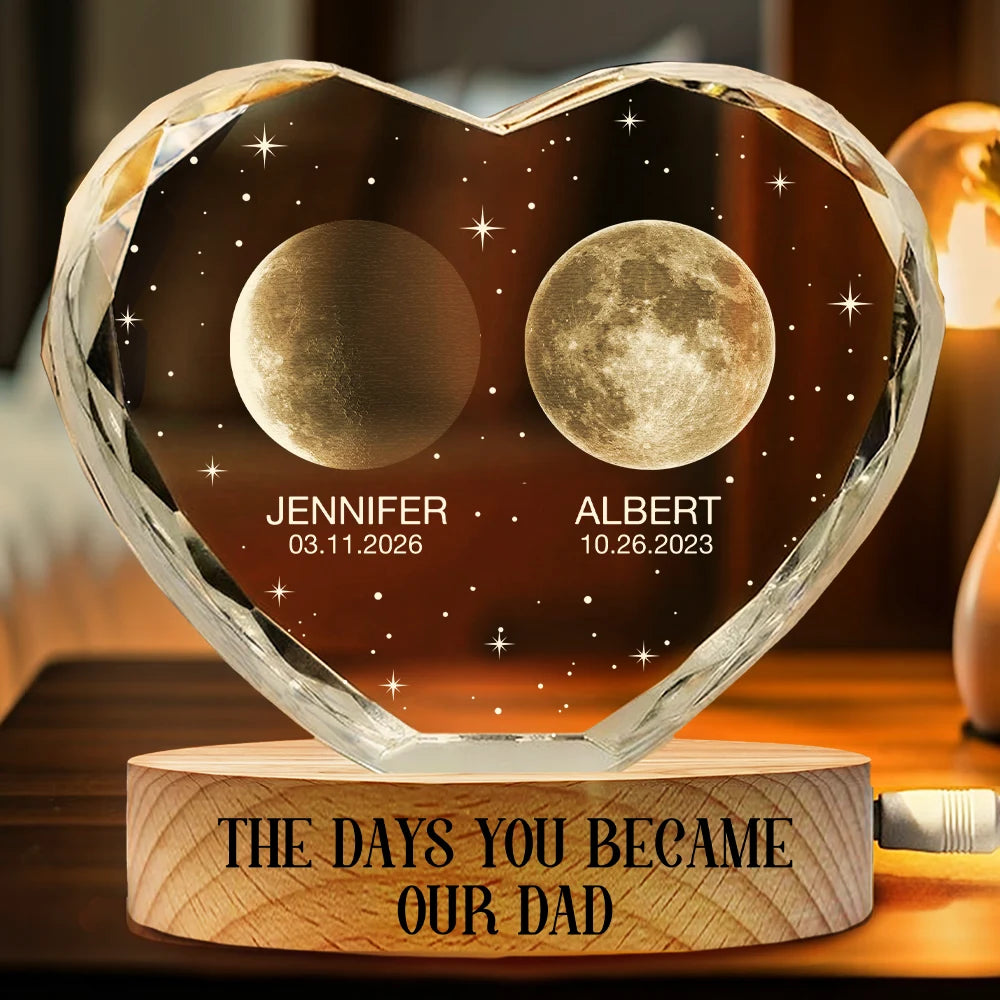 Calendar The Days You Became Our Mom Dad - Personalized Crystal Heart Shaped Lamp