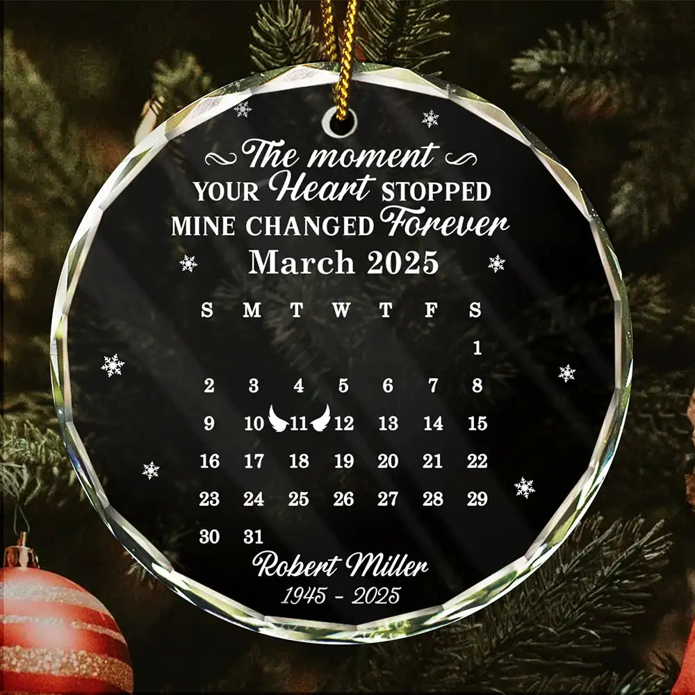 Calendar The Moment Your Heart Stopped Memorial - Personalized Circle Glass Ornament