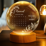 Gift For Couples, Gift For Husband, Gift For Wife, Gift For Boyfriend, Gift For Girlfriend, Love - Calendar Wedding Keepsake - Personalized Crystal Globe Lamp