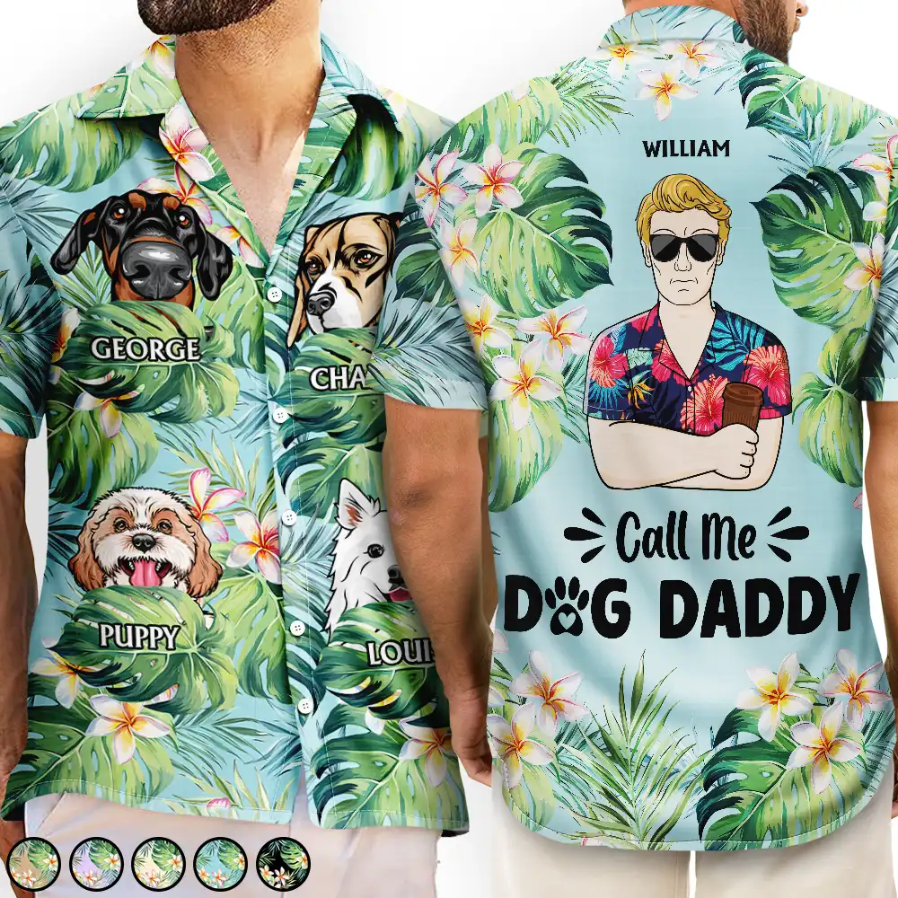 Beach,Gift For Men,Summer,Gift For Grandkids,Gift For Grandpa,Dad's Hobby,Dog Dad - Call Me Dog Dad - Personalized Hawaiian Shirt
