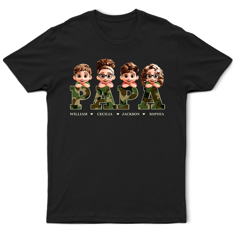 Camo Papa Title - Personalized T Shirt