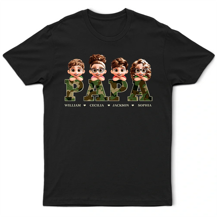 Camo Papa Title - Personalized T Shirt