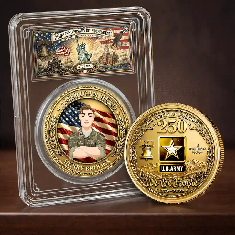 America 250th,Independence Day,Family,Proud,Vector - Camouflage Man Woman American Hero - Personalized Commemorative Keepsake Coin