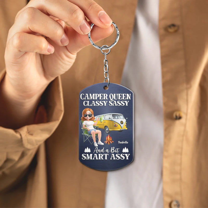 Gift For Yourself, Gift For Women, Happy, Camping - Camper Queen Classy Sassy - Personalized Aluminum Keychain