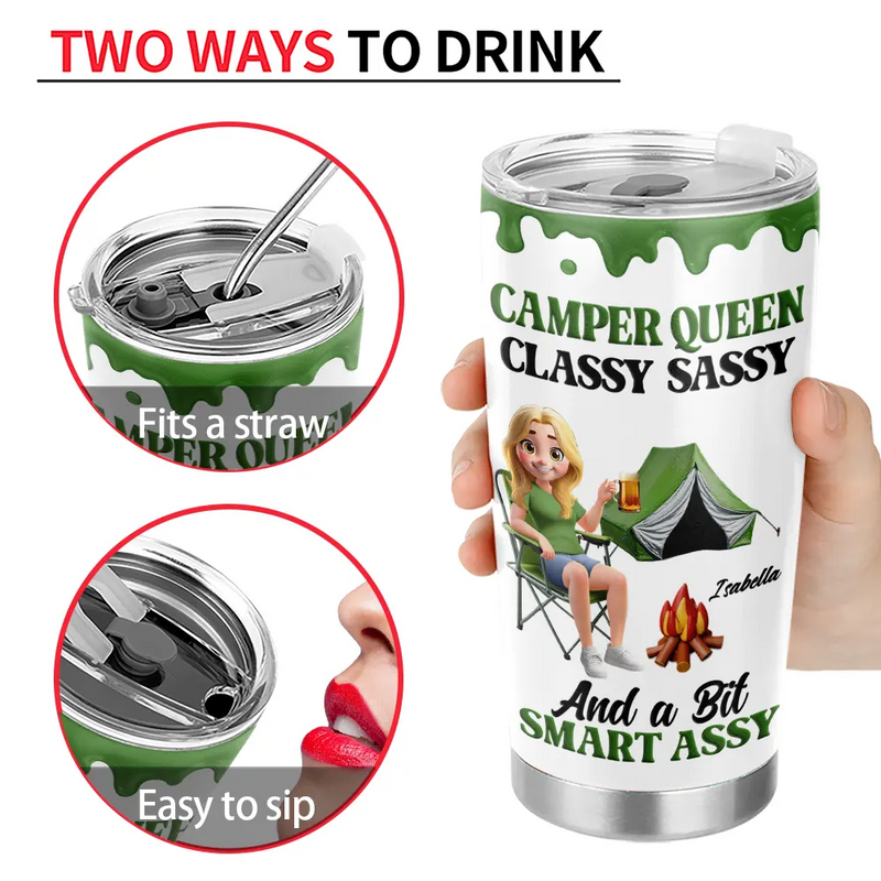 Gift For Women,Gift For Yourself,Camping,Campsite,Happy - Camper Queen Classy Sassy - Personalized Tumbler