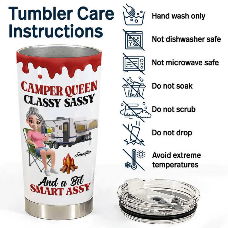 Gift For Women,Gift For Yourself,Camping,Campsite,Happy - Camper Queen Classy Sassy - Personalized Tumbler