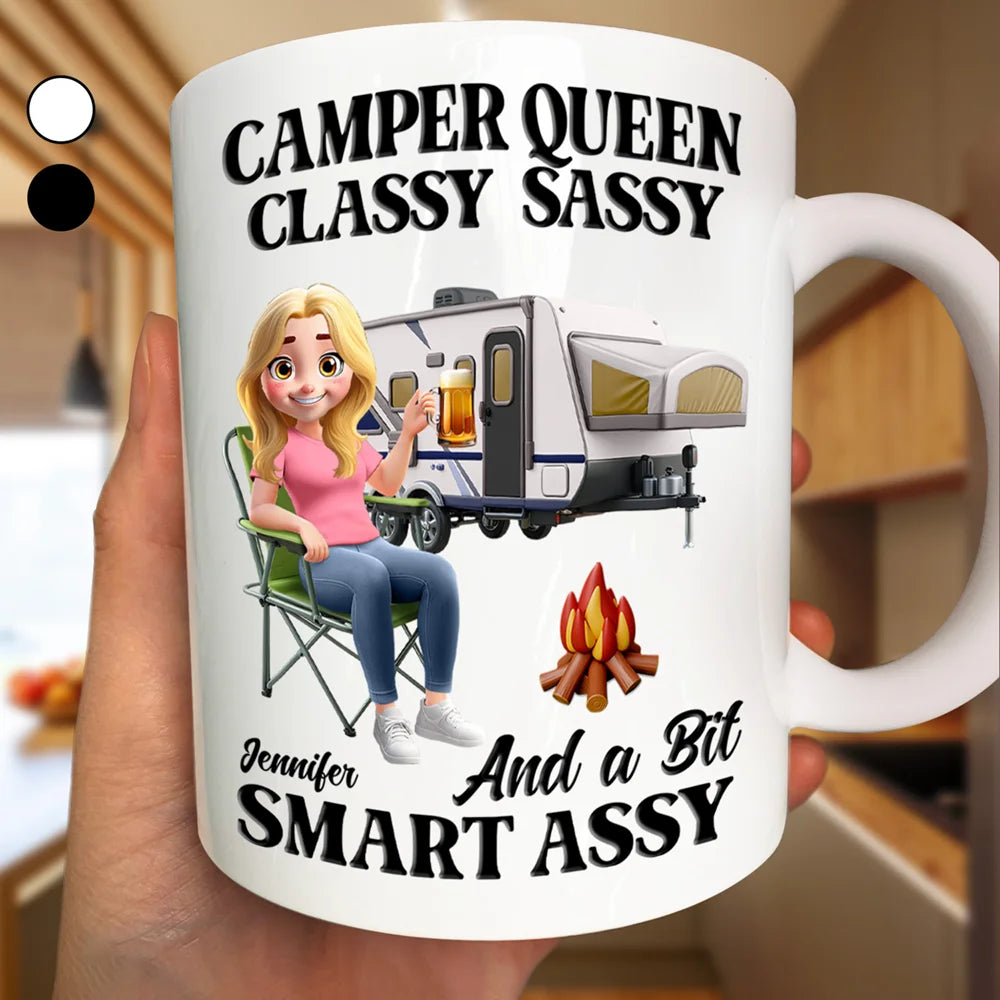 Gift For Yourself,Gift For Women,Camping,Campsite,Happy - Camper Queen Classy Sassy 3D Effect - Personalized Mug
