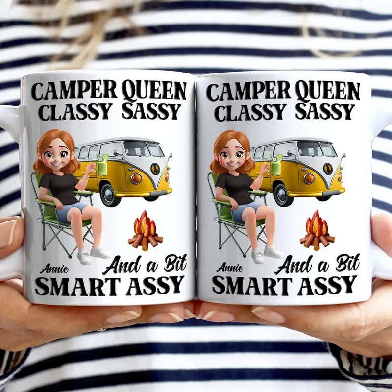 Gift For Yourself,Gift For Women,Camping,Campsite,Happy - Camper Queen Classy Sassy 3D Effect - Personalized Mug