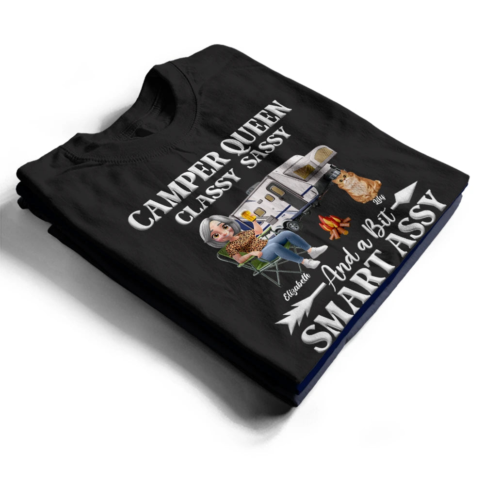 Gift For Yourself,Gift For Women,Happy,Camping - Camper Queen Classy Sassy Dog Cat - Personalized T Shirt