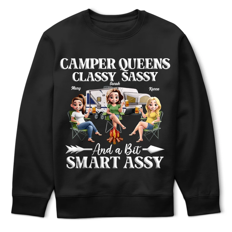 Gift For Bestie,Gift For Sisters,Camping,Happy - Camper Queens Classy Sassy - Personalized T Shirt