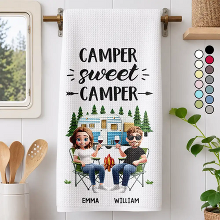 Camper Sweet Camper Camping Couple - Personalized Kitchen Towel