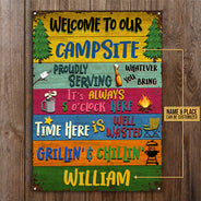 Camping Proudly Serving Custom Classic Metal Signs, Camping Decoration, Camping Gift