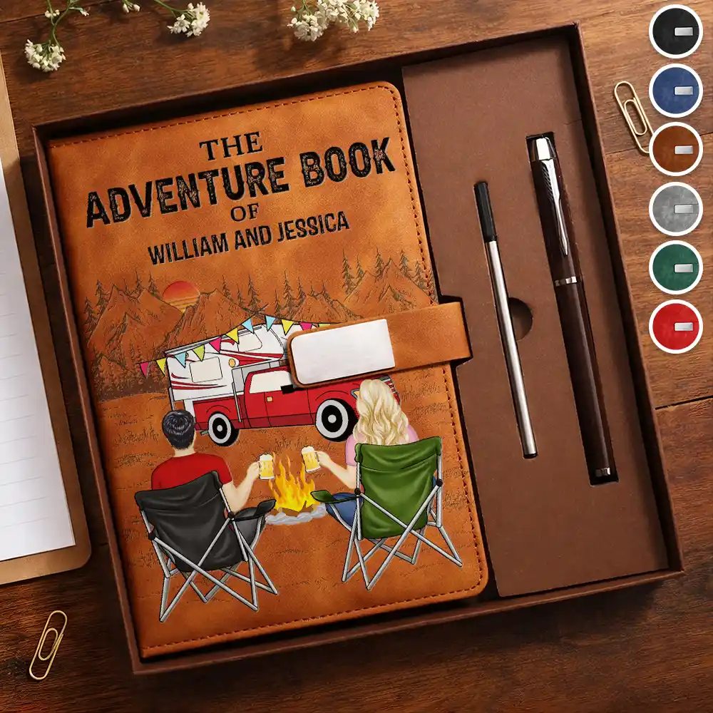 Gift For Couples,Old Couples,Gift For Husband,Gift For Wife,Gift For Boyfriend,Gift For Girlfriend,LGBT,Camping,Love,Travel - Camping Couple The Adventure Book - Personalized Leather Notebook Set
