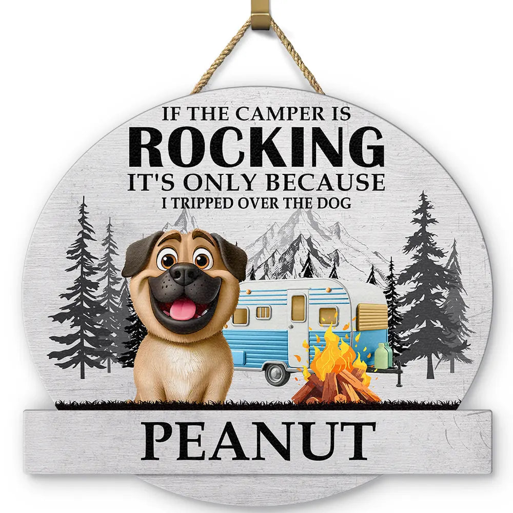 Camping I Tripped Over The Dog - Personalized Custom Shaped Wood Sign