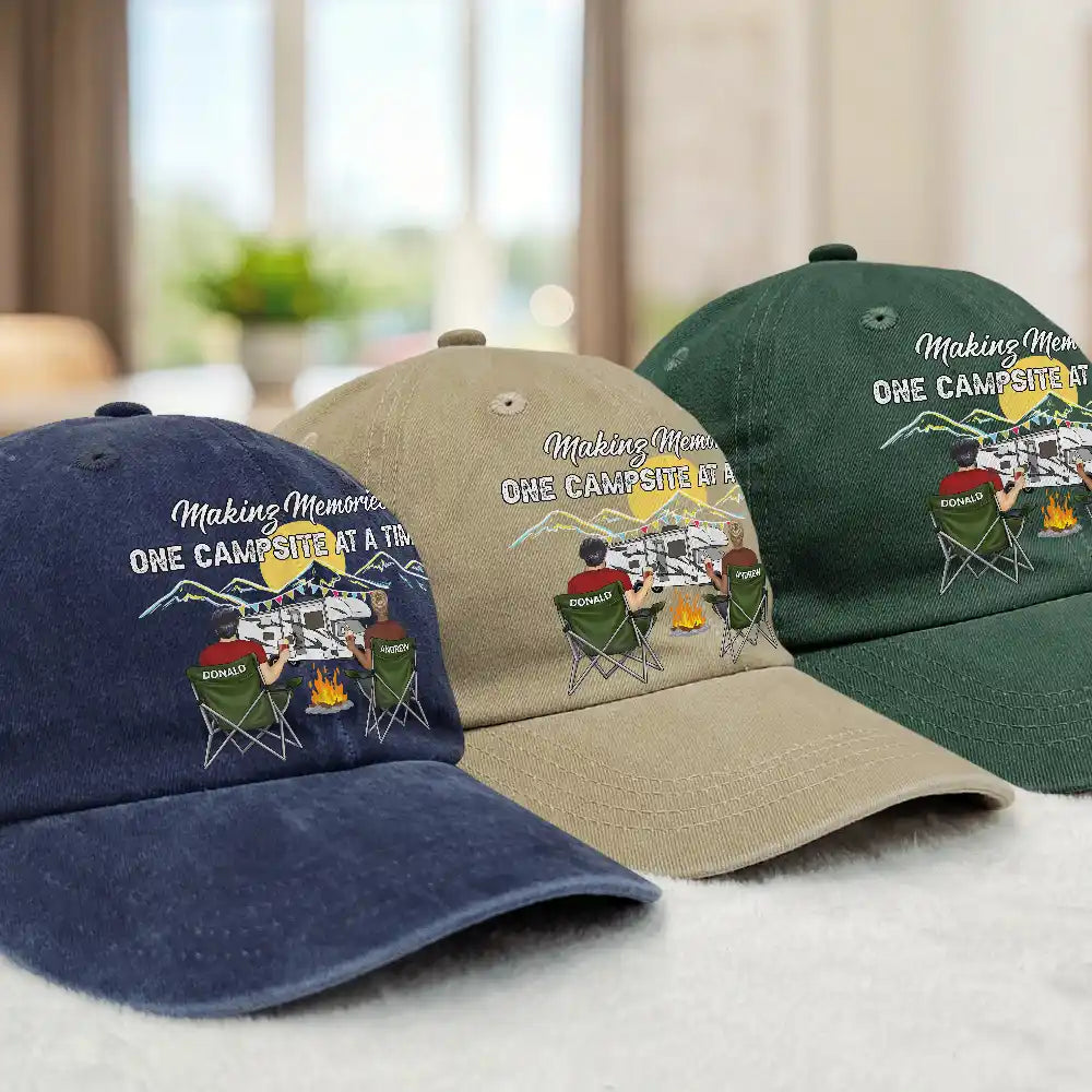 Camping,Campsite,Gift For Couples,Happy,Gift For Husband,Gift For Girlfriend,Gift For Boyfriend,Gift For Wife - Camping Partners For Life - Personalized Vintage Washed Denim Cap