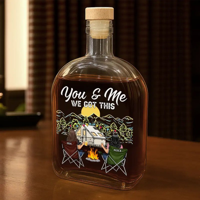 Camping, Campsite, Gift For Couples, Happy, Gift For Husband, Gift For Girlfriend, Gift For Boyfriend, Gift For Wife - Camping Partners For Life - Personalized Whiskey Bottle