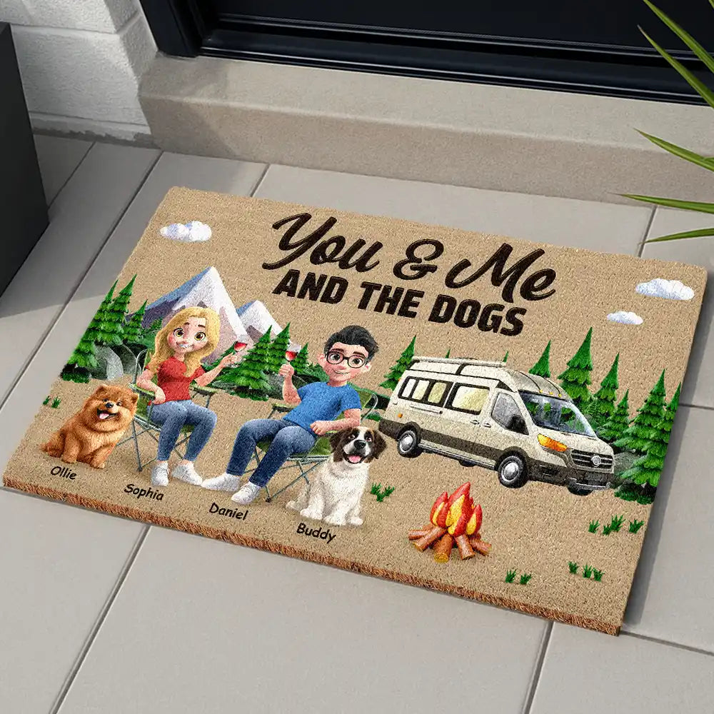 Camping You & Me And The Dogs - Personalized Coconut Doormat