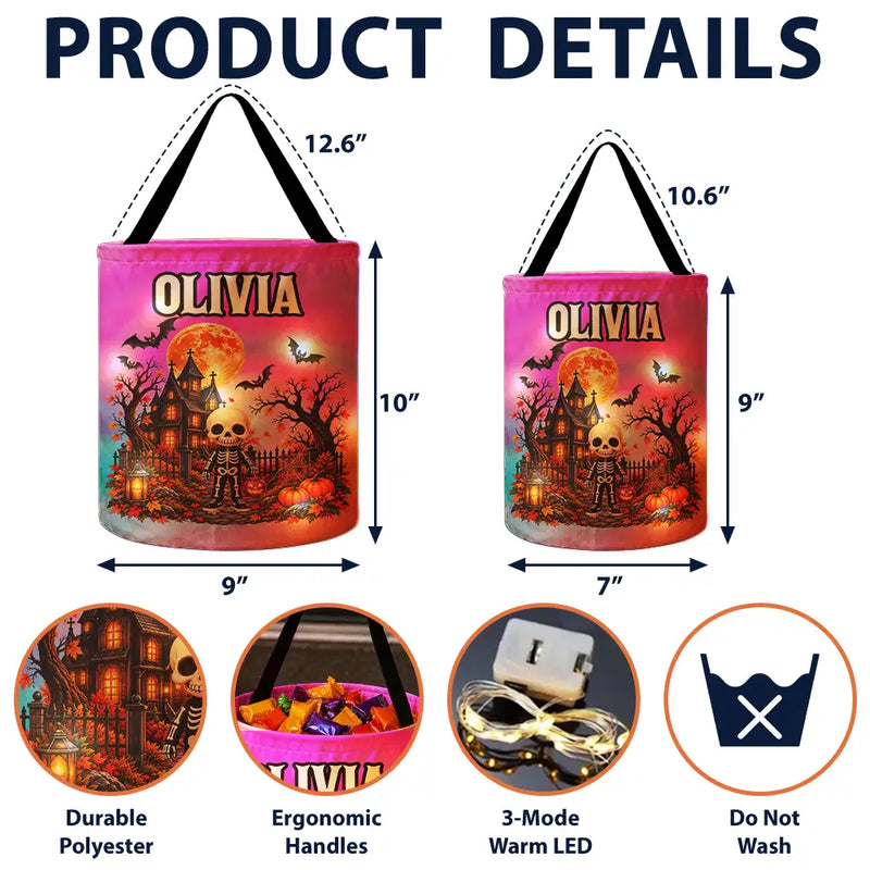 Top Market,Adorable,Halloween,Gift For Kids,Icon - Candy Bag For Kids Halloween Character Custom Name - Personalized Glowing Halloween Basket