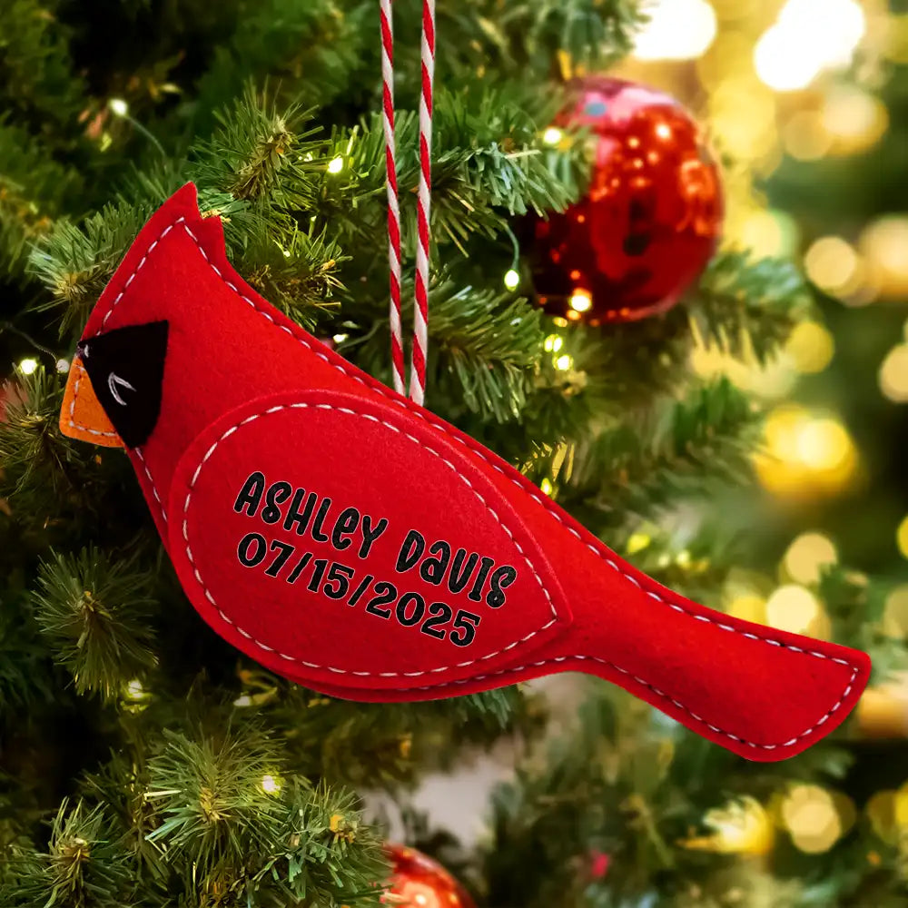 Family, Memorial, Christmas, Sad - Cardinal Bird Memorial Family Mom Dad - Personalized Wool Felt Ornament