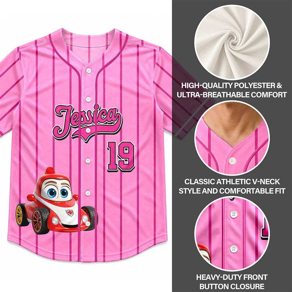 Back To School, Gift For Kids, Playful, Icon - Cartoon Dinosaur Vehicles For Kids - Personalized Baseball Jersey Shirt