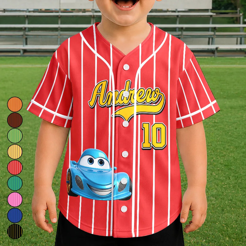 Back To School, Gift For Kids, Playful, Icon - Cartoon Dinosaur Vehicles For Kids - Personalized Baseball Jersey Shirt