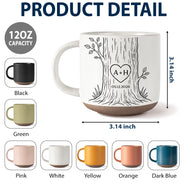 Top Market,Romantic,Gift For Couples,Icon - Carved Initials In A Heart Tree Couple - Personalized Pottery Mug