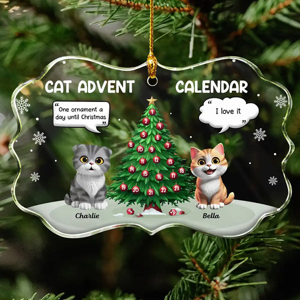 Christmas,Cat Lovers,Cat Mom,Cat Dad,Funny - Cat Advent Calendar - Personalized Medallion Glass Ornament