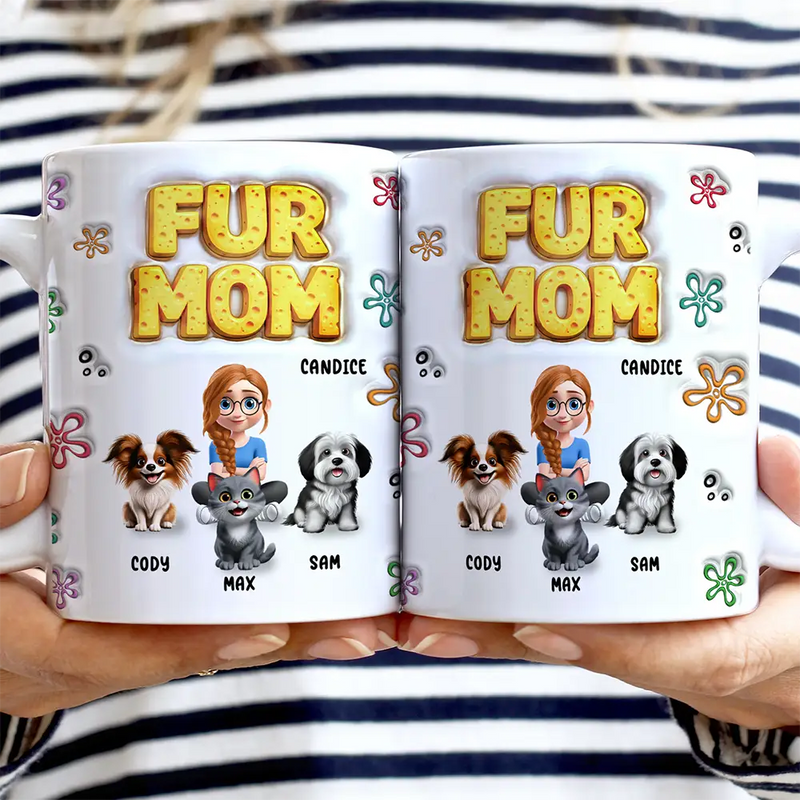 Pet Lovers, Happy - Cat Dog Mom Sponge 3D Inflated Effect Printed - Personalized White Edge-to-Edge Mug
