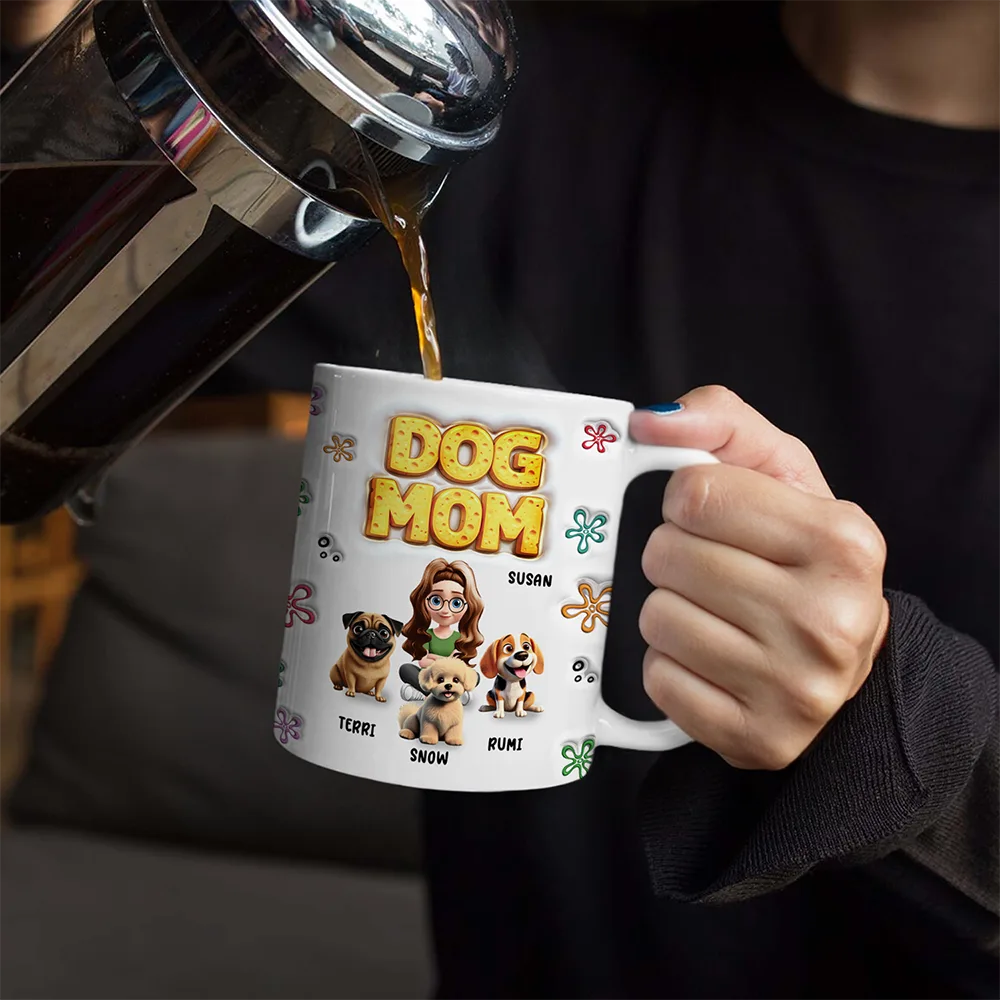 Pet Lovers, Happy - Cat Dog Mom Sponge 3D Inflated Effect Printed - Personalized White Edge-to-Edge Mug