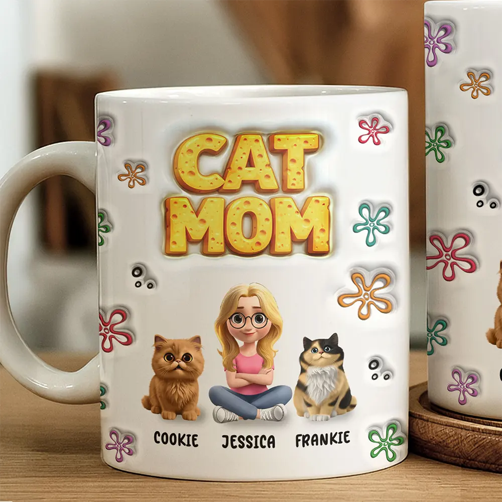 Cat Dog Mom Sponge 3D Inflated Effect Printed - Personalized White Edge-to-Edge Mug