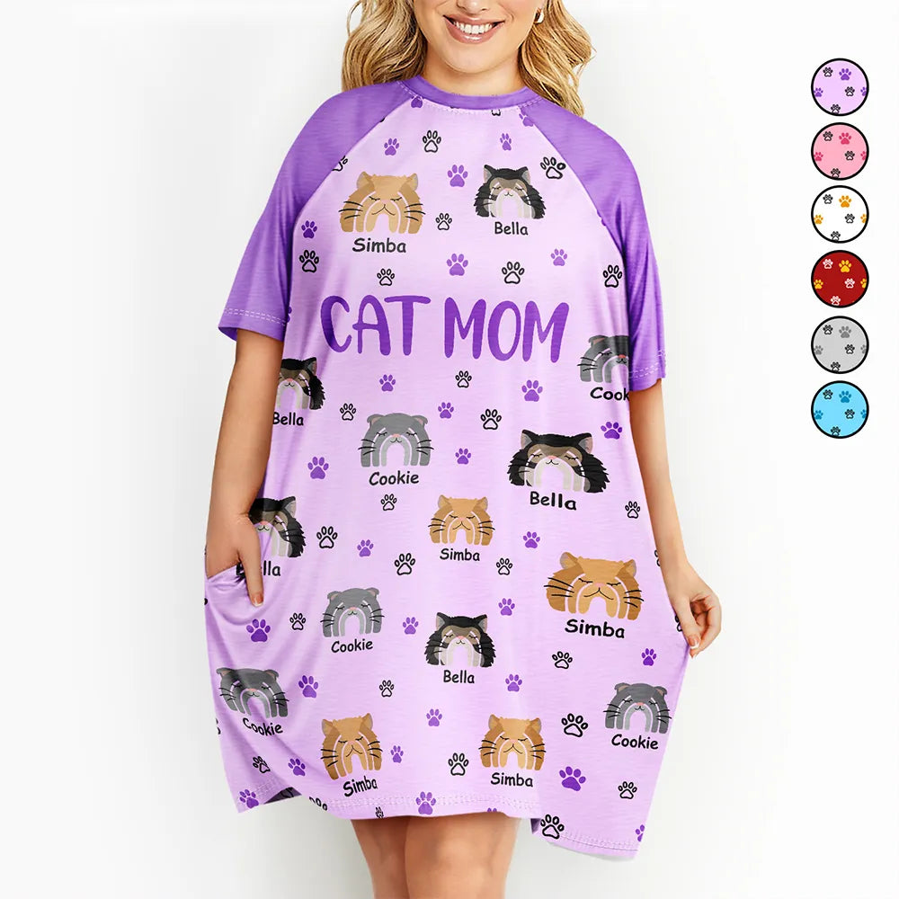 Cat Lovers,Happy - Cat Mom Boho Rainbow Style Cat Face - Personalized Women's Sleep Tee