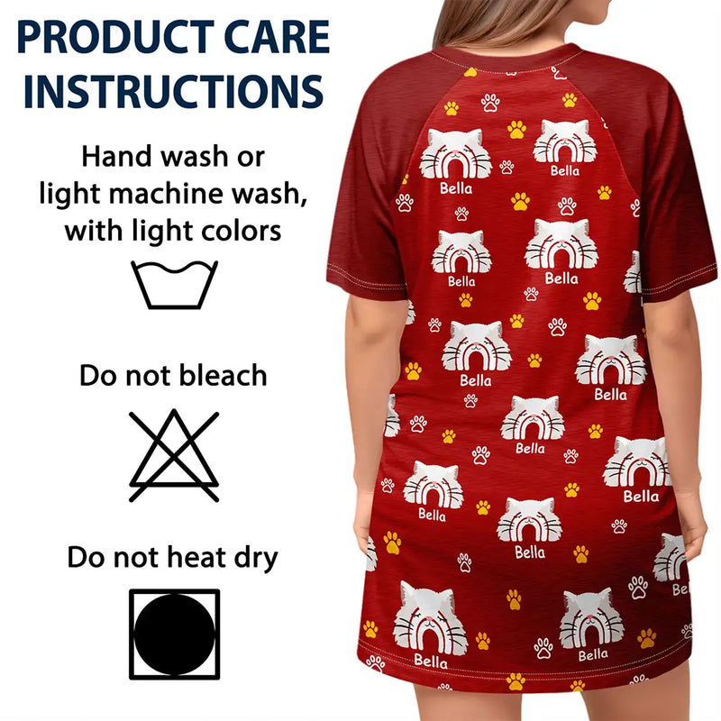 Cat Lovers,Happy - Cat Mom Boho Rainbow Style Cat Face - Personalized Women's Sleep Tee