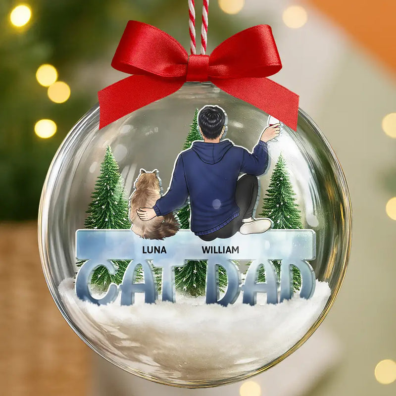Christmas,Pet Lovers,Cat Lovers,Cat Mom,Cat Dad - Cat Mom Cat Dad - Personalized 3D Acrylic Ball Ornament