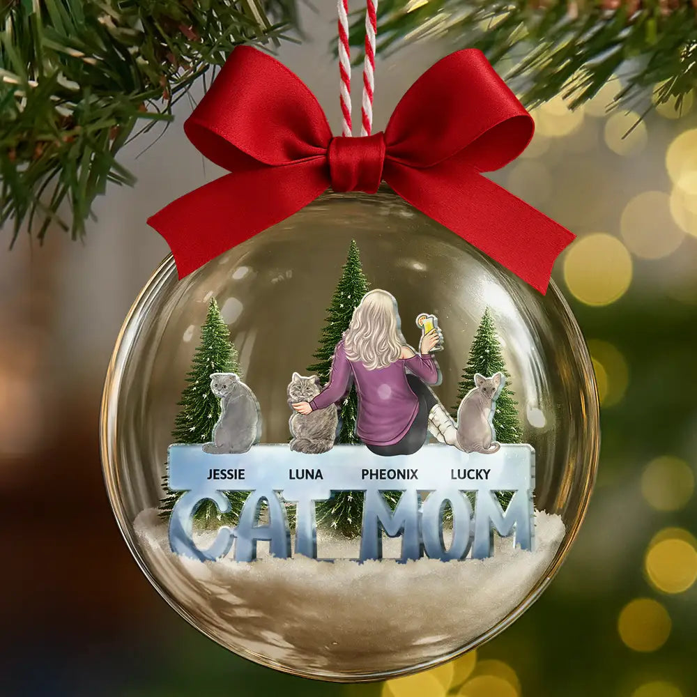Christmas,Pet Lovers,Cat Lovers,Cat Mom,Cat Dad - Cat Mom Cat Dad - Personalized 3D Acrylic Ball Ornament