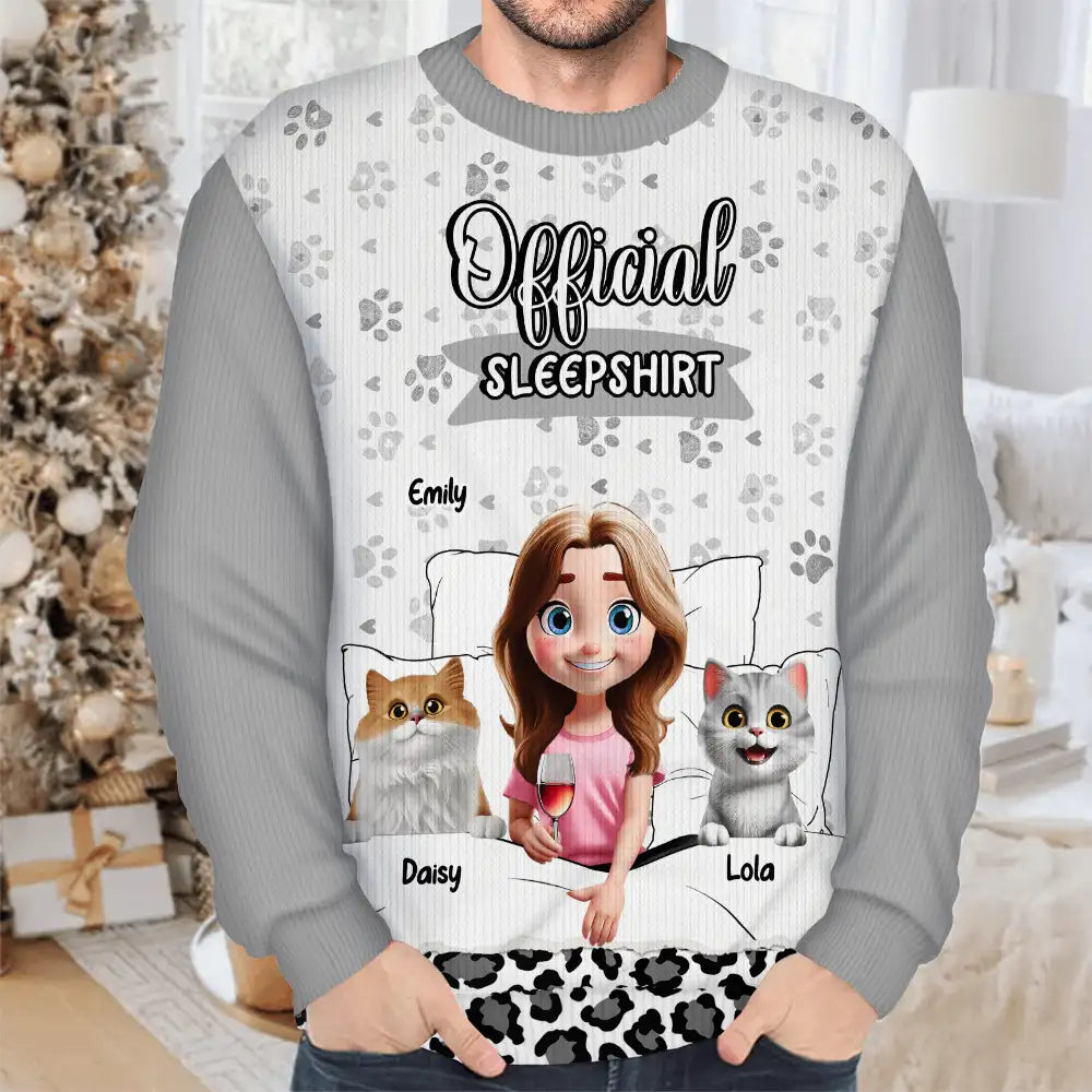 Pet Lovers,Pet Mom,Pet Dad,Cat Lovers,Cat Mom,Cat Dad,Happy,Christmas - Cat Mom Cat Dad Official Sleep Shirt - Personalized Unisex Ugly Sweater