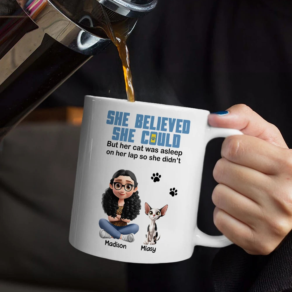 Cat Lovers,Cat Mom,Funny - Cat Mom Funny She Believed She Could - Personalized Mug
