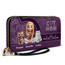 Cat Mom, Cat Lovers, Happy - Cat Mom Mum 3D Effect - Personalized Leather Long Wallet