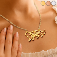 Cat Lovers,Cat Mom,Pet Lovers,Pet Mom,Love - Cat Shaped Line Art With Custom Name - Personalized Letter Necklace