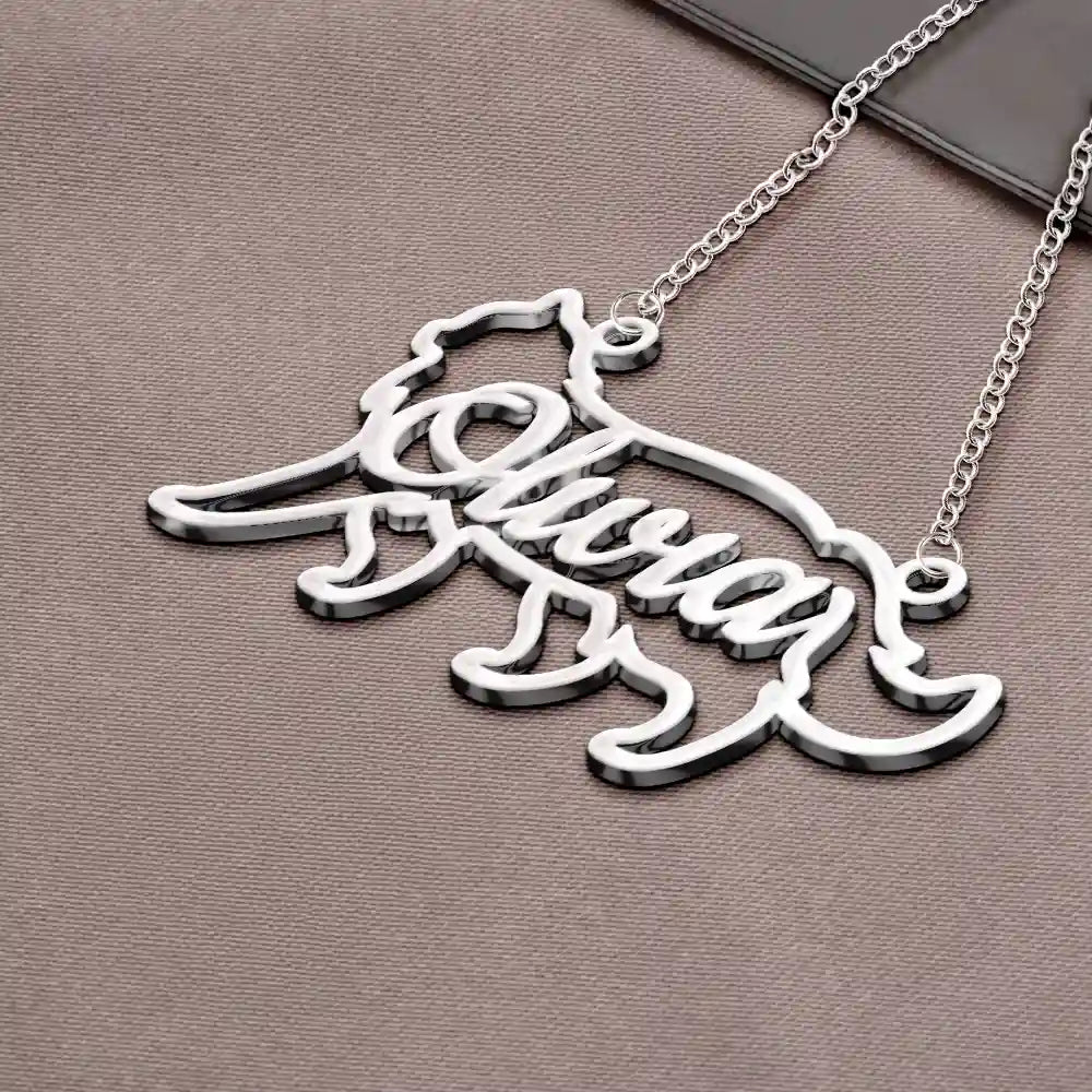 Cat Lovers,Cat Mom,Pet Lovers,Pet Mom,Love - Cat Shaped Line Art With Custom Name - Personalized Letter Necklace