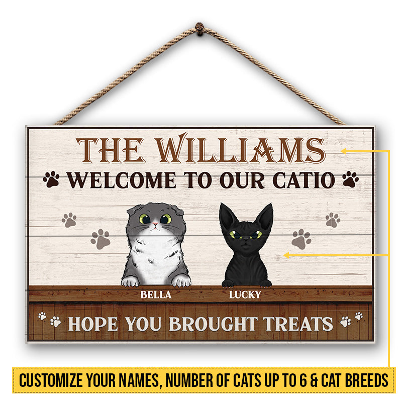 Cat Welcome To Catio Custom Wood Rectangle Sign