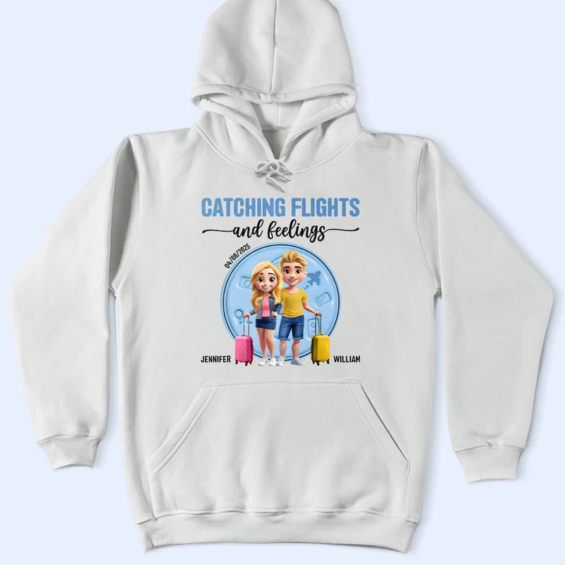 Gift For Couples,Gift For Husband,Gift For Wife,Gift For Boyfriend,Gift For Girlfriend,Travel - Catching Flights And Feelings Travel Couple 3D Effect - Personalized T Shirt