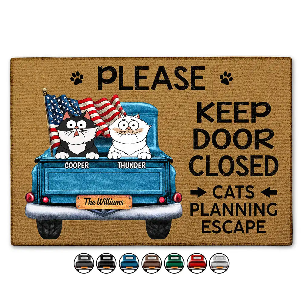 Cat Lovers, Pet Lovers, Dog Lovers, Funny, Independence Day - Cats Planning Escape Truck - Personalized Doormat