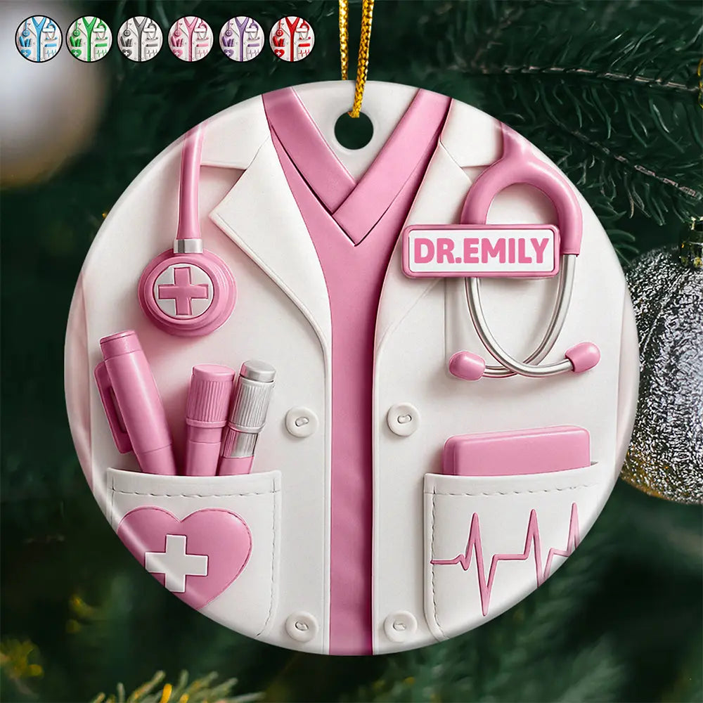 Gift For Yourself,Gift For Women,Gift For Men,Nurse,Happy,Christmas - Celebrate A Special Medical Professional - Personalized Circle Ceramic Ornament