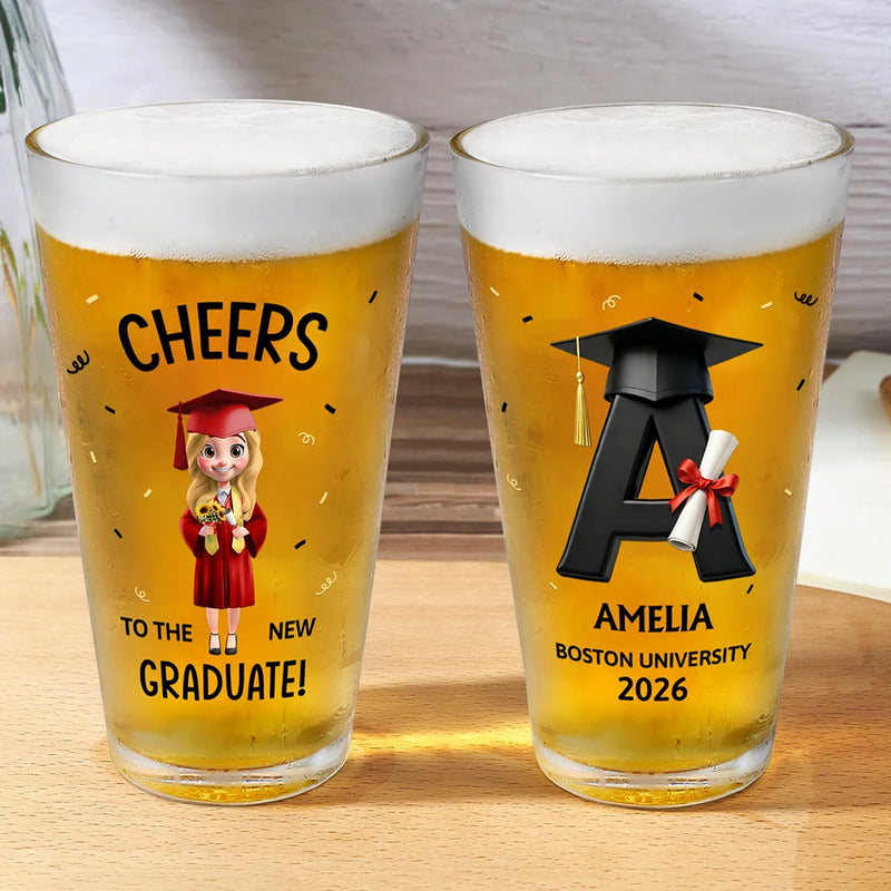 Gift For Boyfriend,Gift For Girlfriend,Gift For Yourself,Gift For Men,Gift For Women,Gift For Son,Gift For Sibling,Gift For Sisters,Gift For Brothers,Gift For Bestie,Graduation,Happy,Icon - Cheers To The New Graduate - Personalized Beer Glass