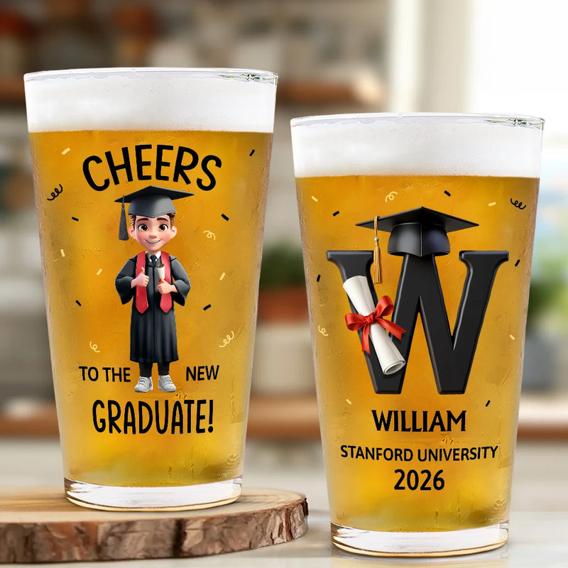 Gift For Boyfriend,Gift For Girlfriend,Gift For Yourself,Gift For Men,Gift For Women,Gift For Son,Gift For Sibling,Gift For Sisters,Gift For Brothers,Gift For Bestie,Graduation,Happy,Icon - Cheers To The New Graduate - Personalized Beer Glass