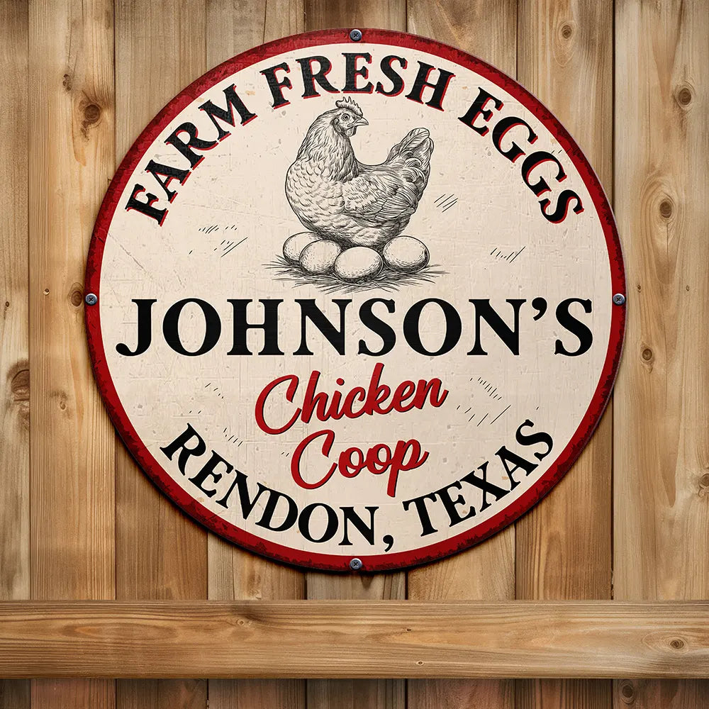 Chicken Coop Farm Fresh Eggs - Personalized Custom Shaped Metal Sign