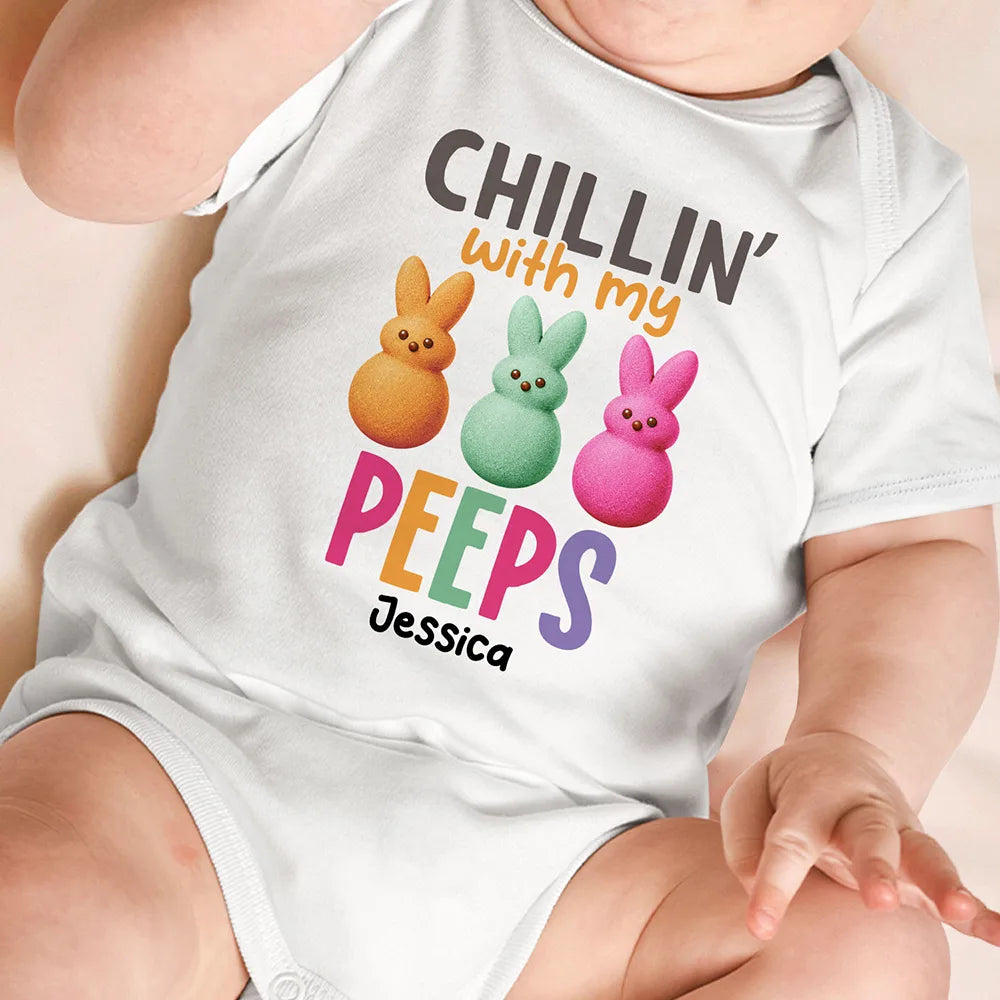 New baby, Gift For Kids, Pregnant Mom, New Dad, New Mom, Parents, Funny - Chilling With My Peeps - Personalized Baby Onesie